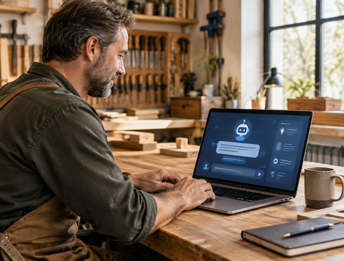 Un artisan utilise un assistant d'intelligence artificielle dans son atelier